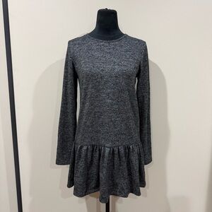 Forever 21 Heathered Gray Long-Sleeve Drop-Waist Ruffle Dress